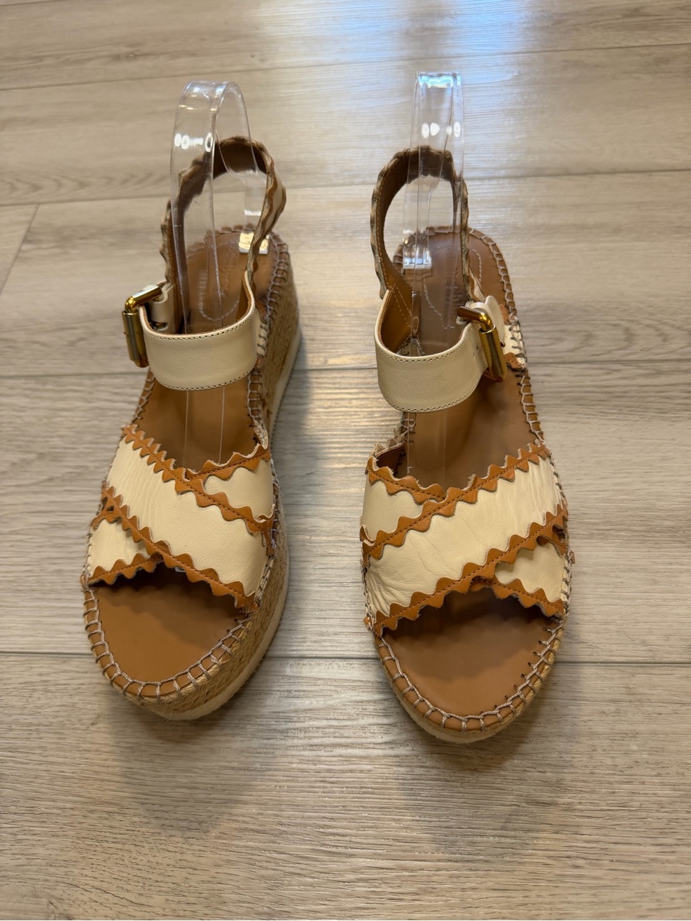 SEE BY CHLOÉ Sandals Glyn Espadrille Platform Strap Tan Leather Women's 10 Sz 41 - Picture 2 of 14